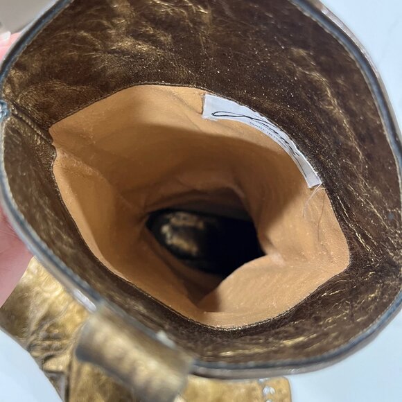 VTG LENNI Leather Low-Heel Western Boot Golden Color with Cut-Out Design 6.5 B - Picture 10 of 13